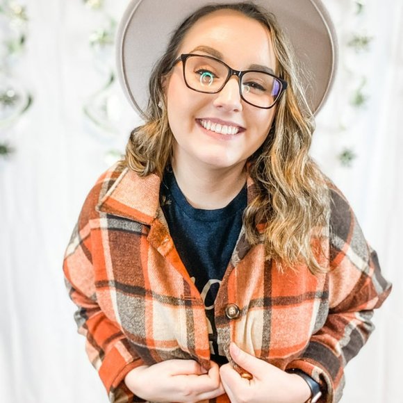 Orange Plaid Flannel Shacket - Picture 2 of 2